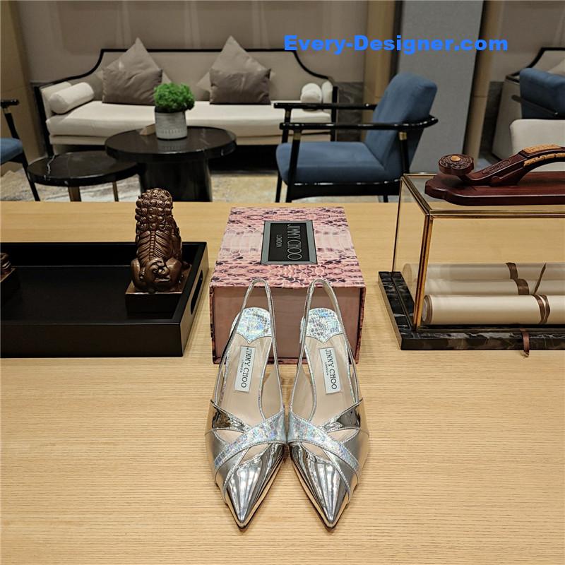 J1m*y Ch00 high-heeled hollow leather style pointed sandals