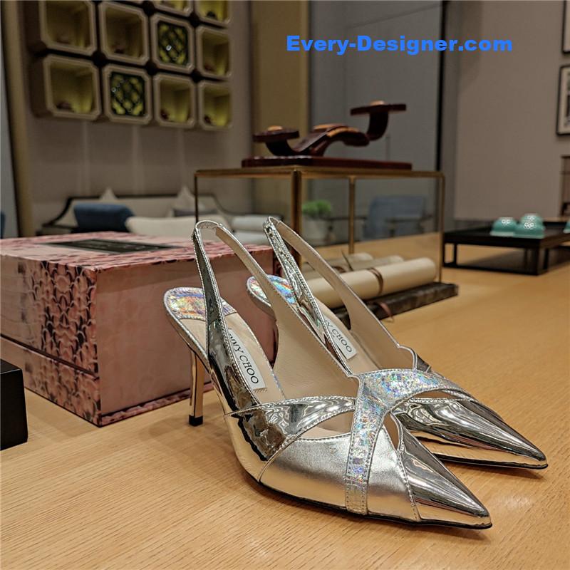 J1m*y Ch00 high-heeled hollow leather style pointed sandals