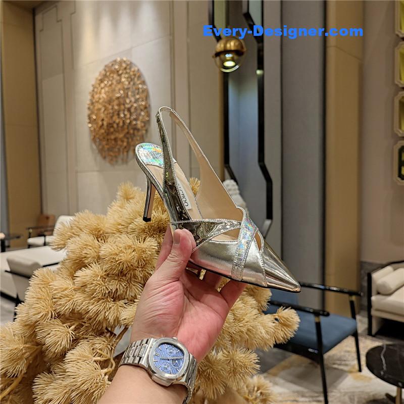 J1m*y Ch00 high-heeled hollow leather style pointed sandals