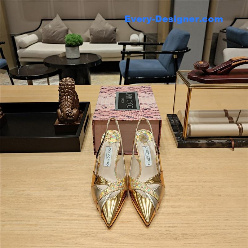 J1m*y Ch00 high-heeled hollow leather style pointed sandals