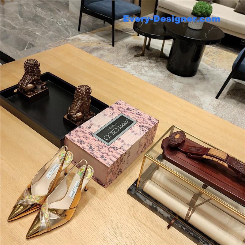 J1m*y Ch00 high-heeled hollow leather style pointed sandals