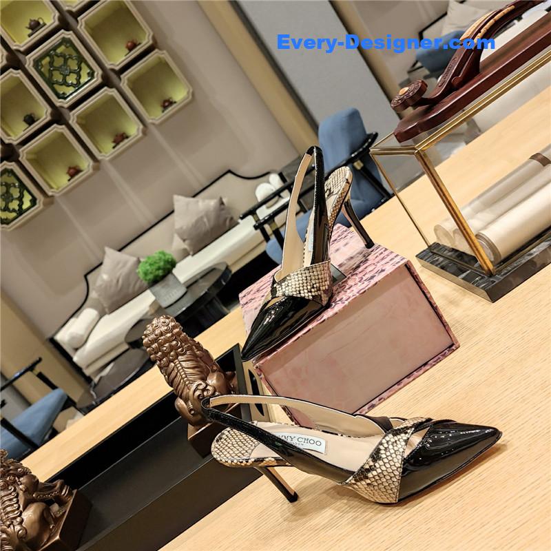 J1m*y Ch00 high-heeled hollow leather style pointed sandals