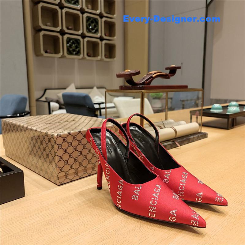 Ba1en*iaga pointed toe stiletto square tail mule sliders