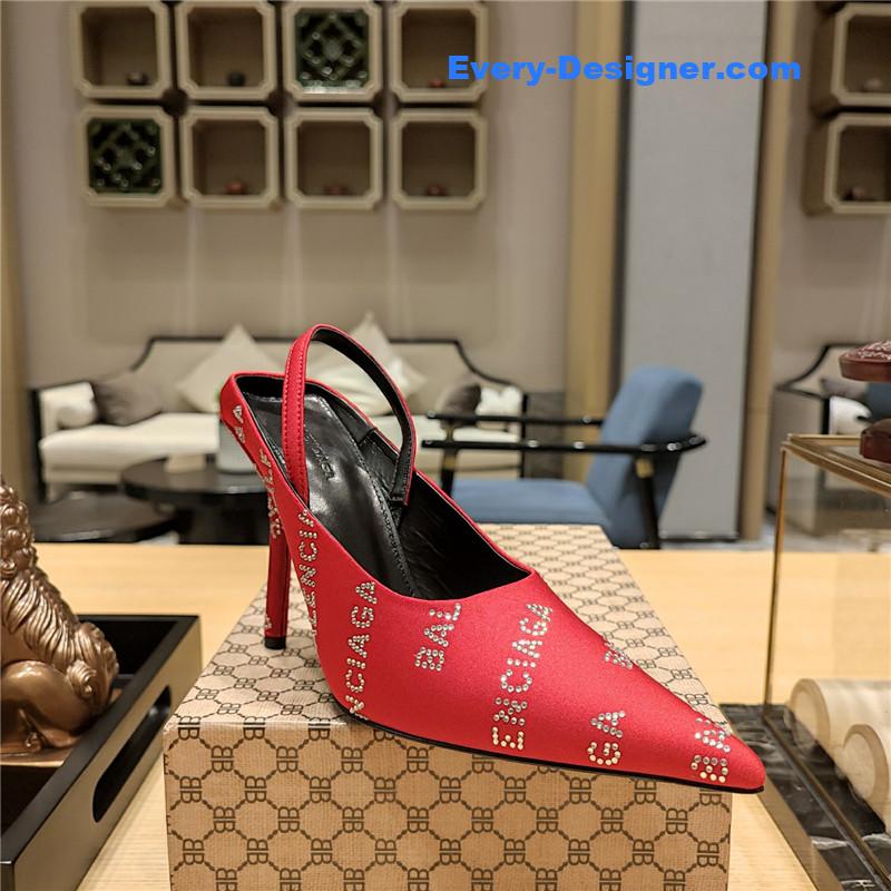 Ba1en*iaga pointed toe stiletto square tail mule sliders