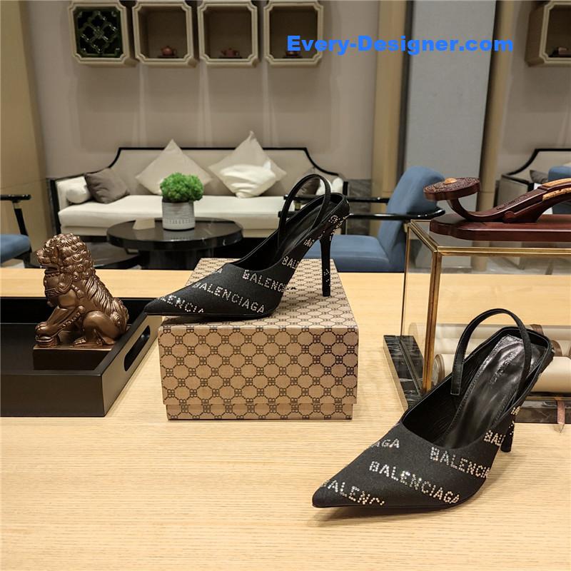 Ba1en*iaga pointed toe stiletto square tail mule sliders