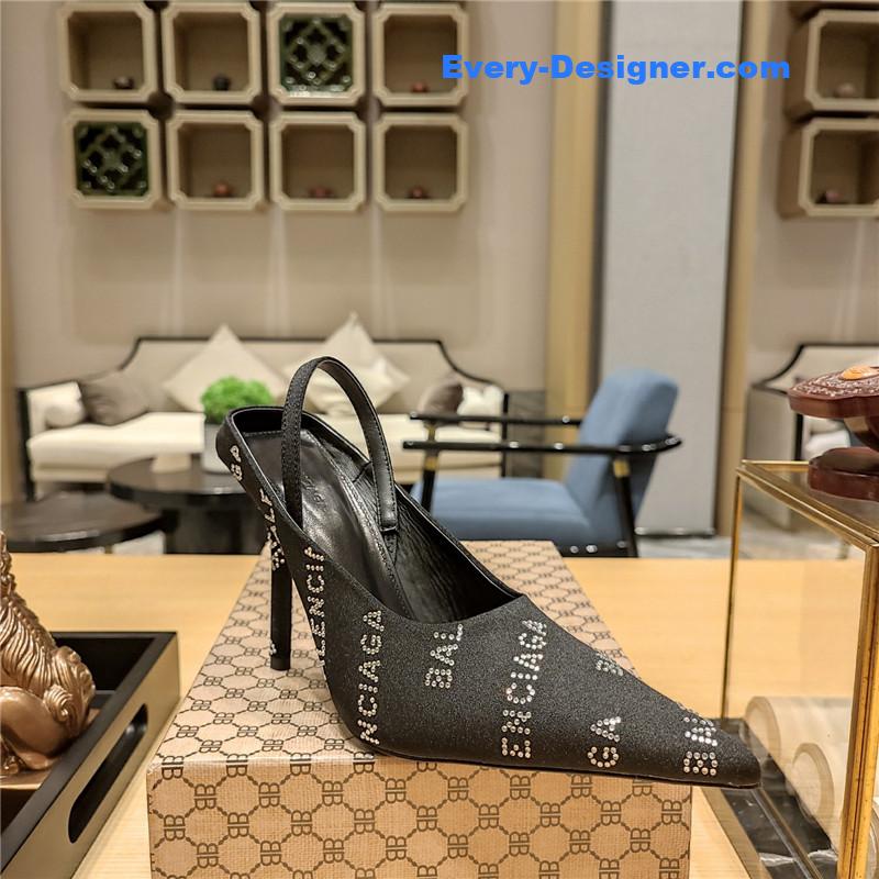 Ba1en*iaga pointed toe stiletto square tail mule sliders