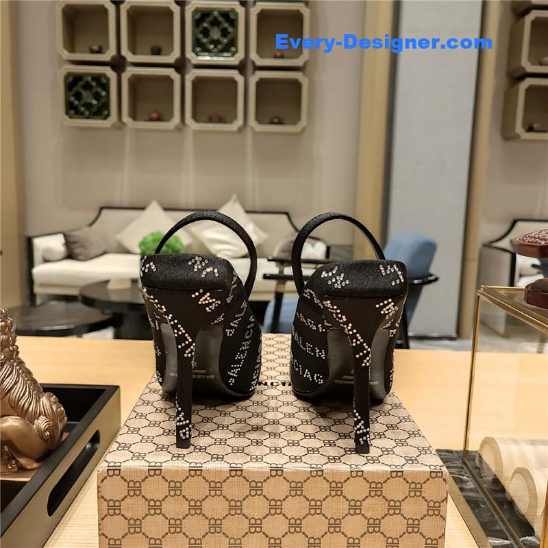 Ba1en*iaga pointed toe stiletto square tail mule sliders