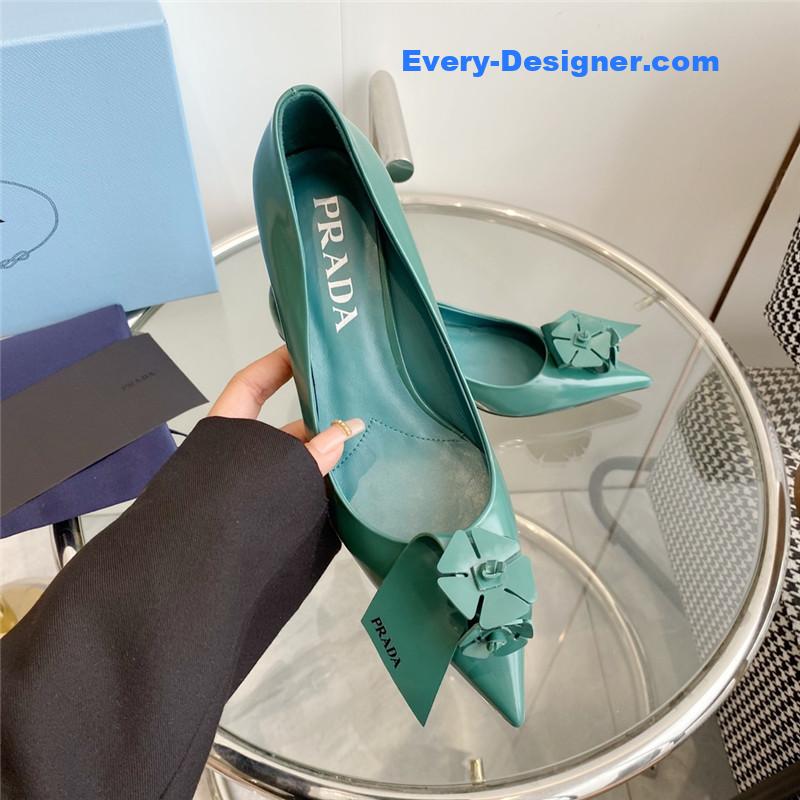 Pra*a flower pointed toe small cone heel shoes