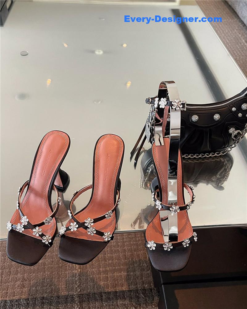 Amina Muaddi Floral Crystal Pumps Wineglass Heel Sandals