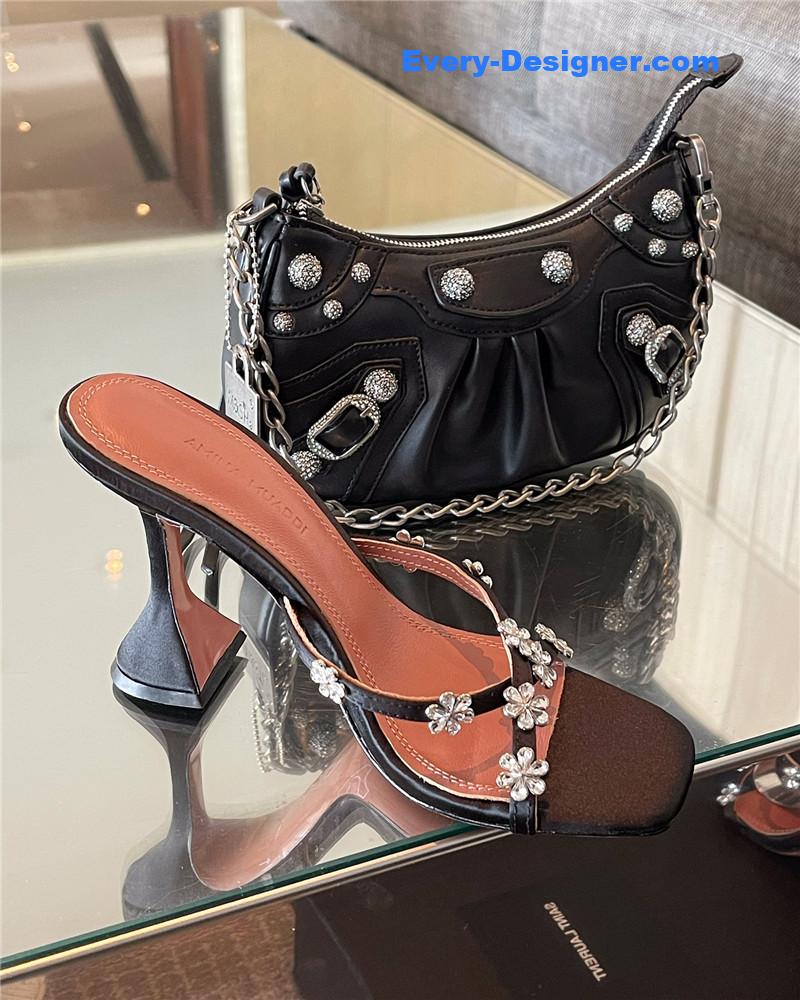 Amina Muaddi Floral Crystal Pumps Wineglass Heel Sandals