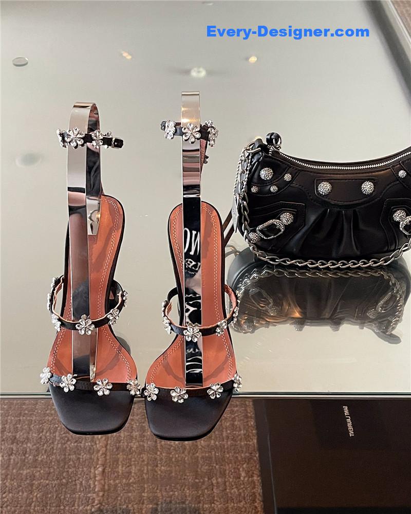 Amina Muaddi Floral Crystal Pumps Wineglass Heel Sandals