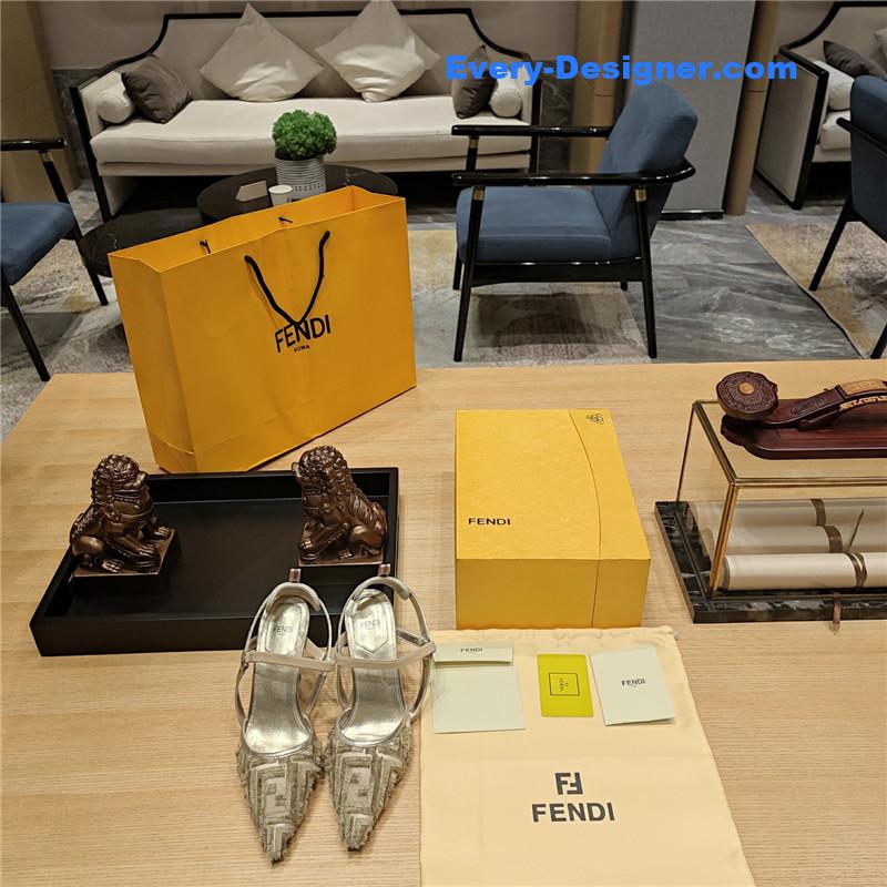 F**di flocked embroidered pointed toe sandals