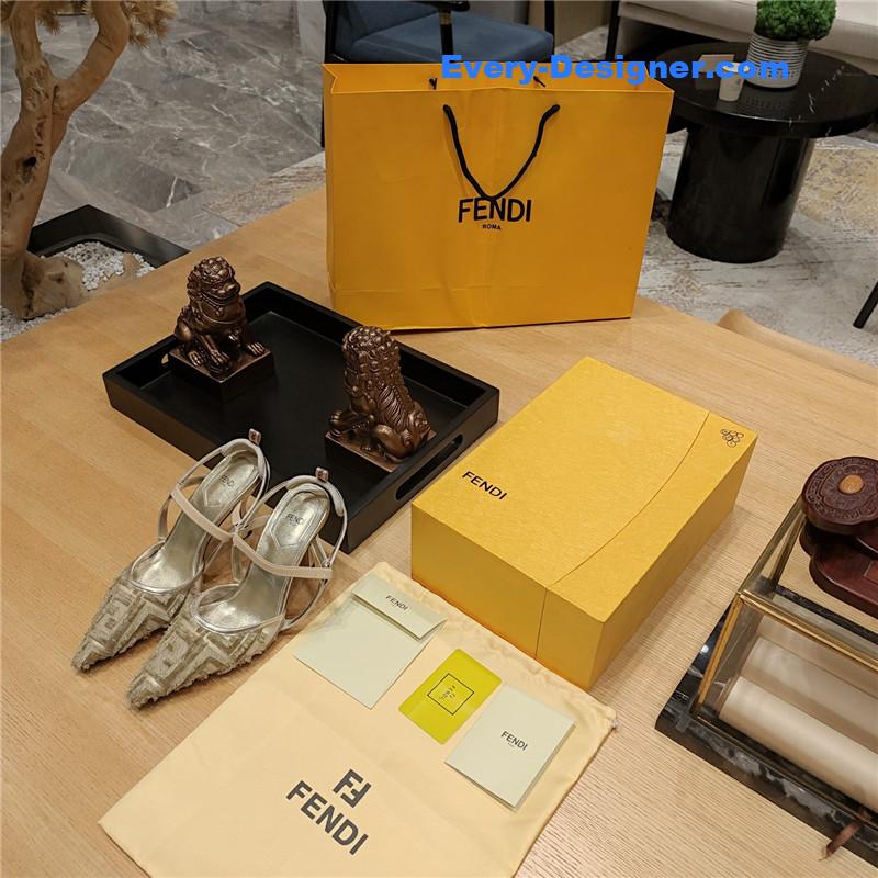 F**di flocked embroidered pointed toe sandals