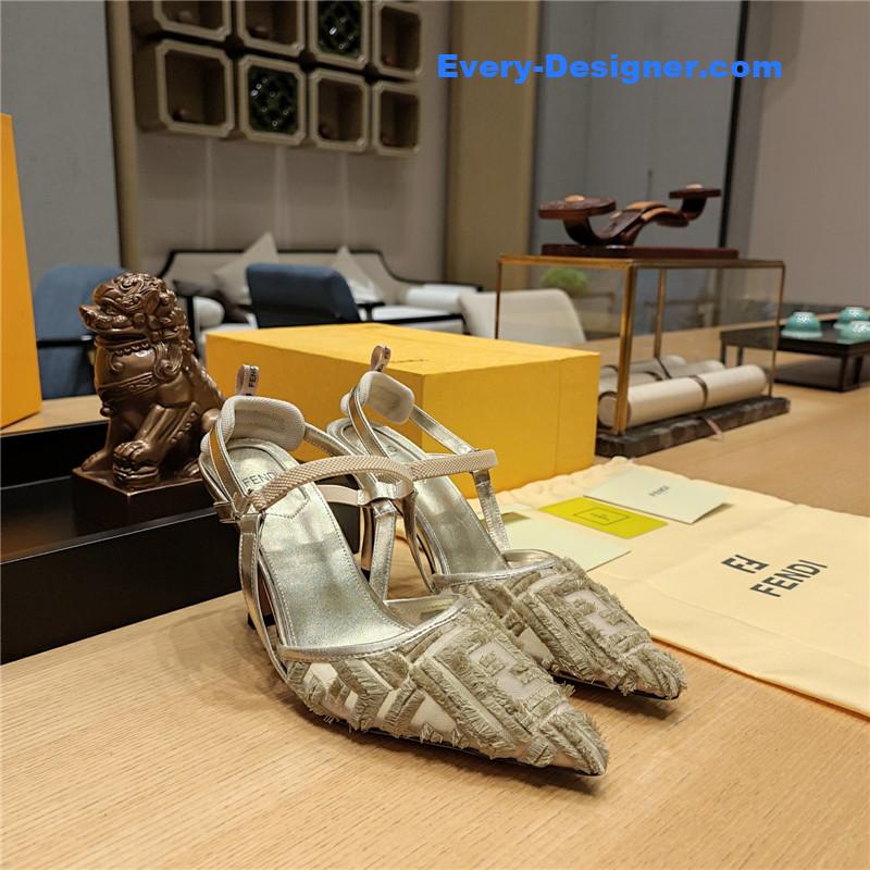 F**di flocked embroidered pointed toe sandals