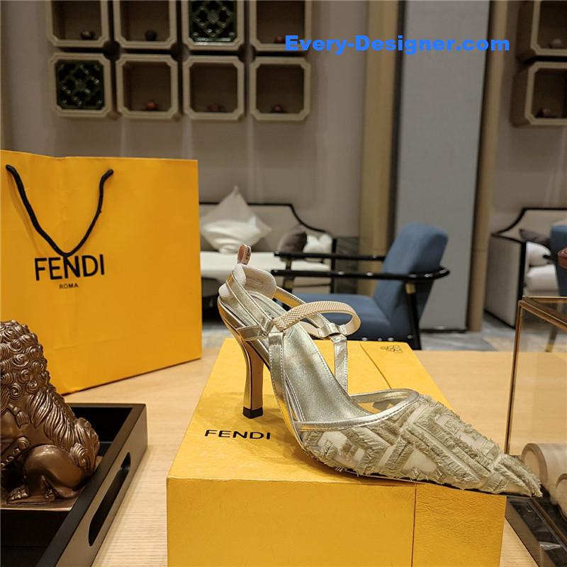 F**di flocked embroidered pointed toe sandals