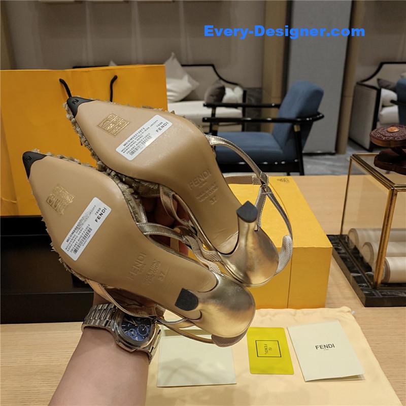 F**di flocked embroidered pointed toe sandals