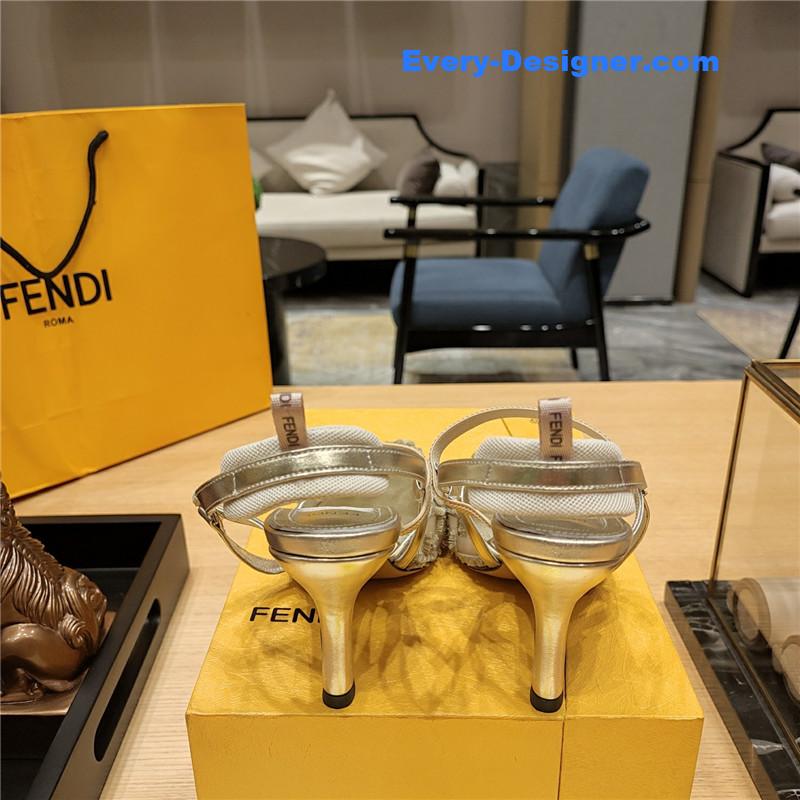 F**di flocked embroidered pointed toe sandals