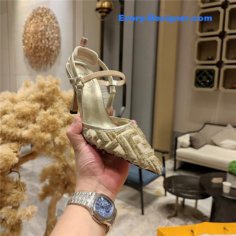 F**di flocked embroidered pointed toe sandals