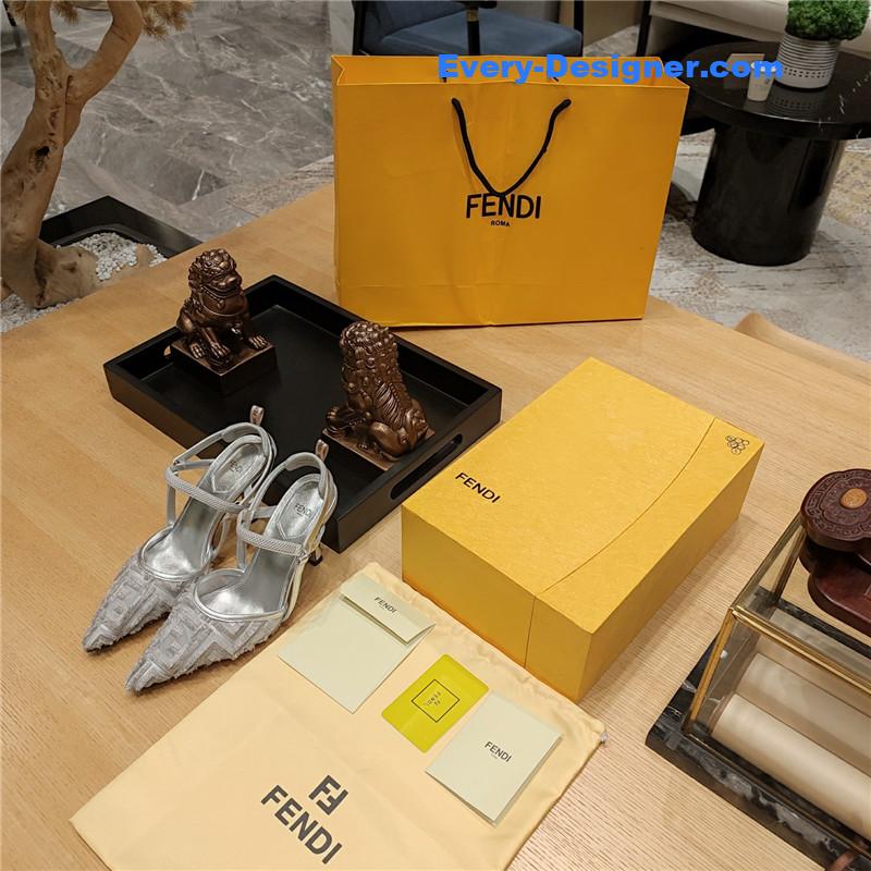 F**di flocked embroidered pointed toe sandals