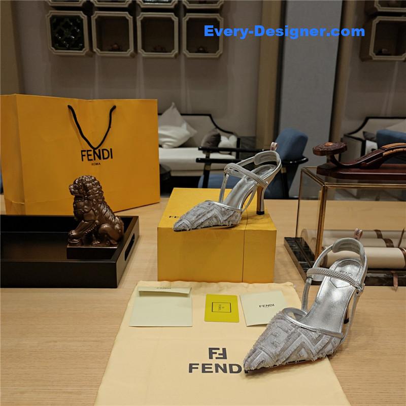 F**di flocked embroidered pointed toe sandals