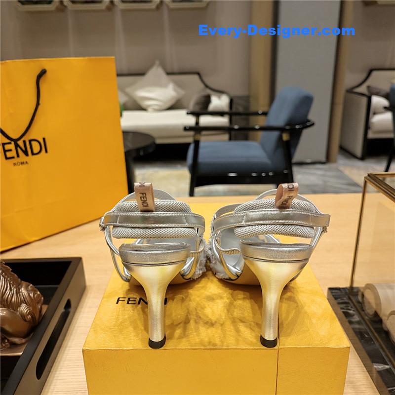 F**di flocked embroidered pointed toe sandals