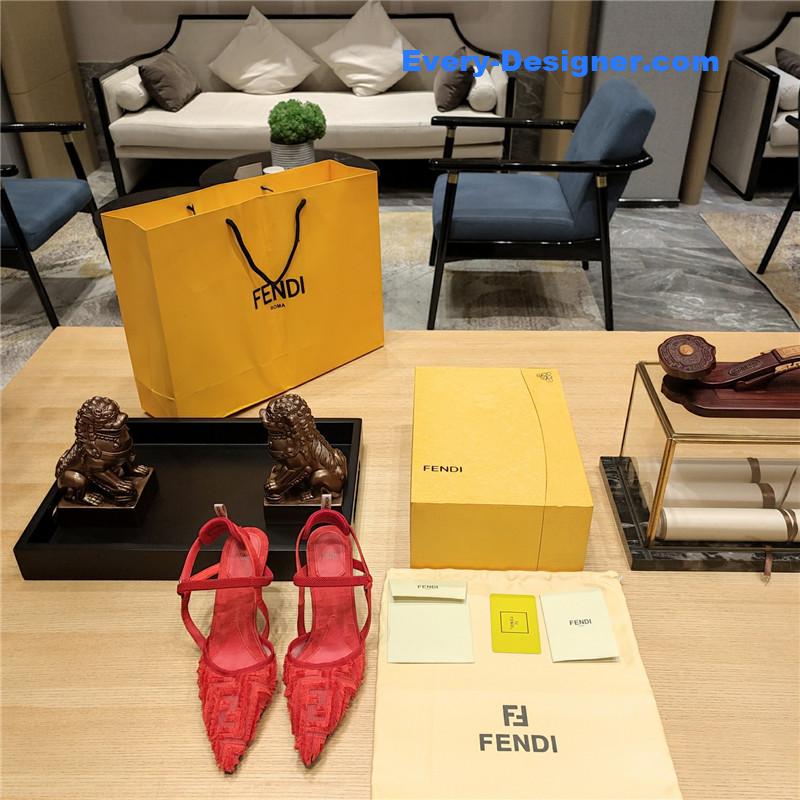 F**di flocked embroidered pointed toe sandals