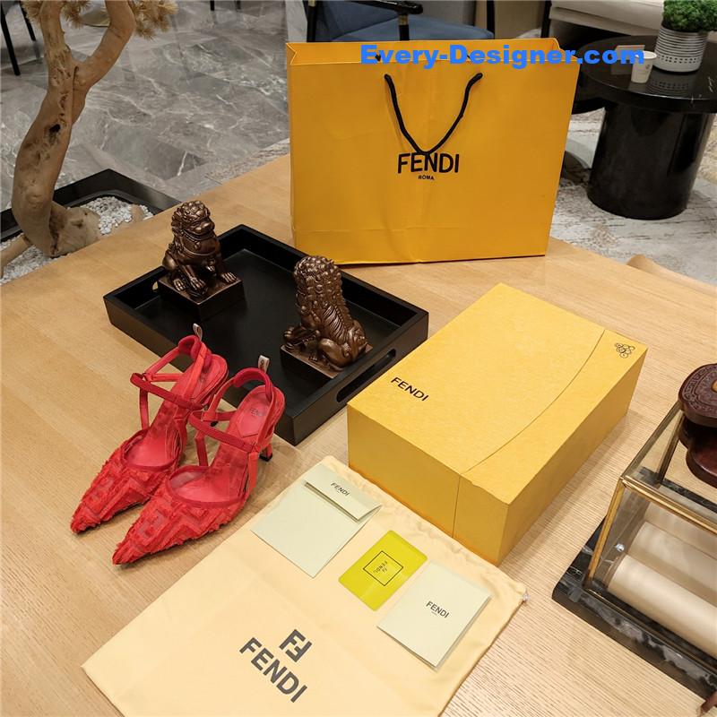 F**di flocked embroidered pointed toe sandals