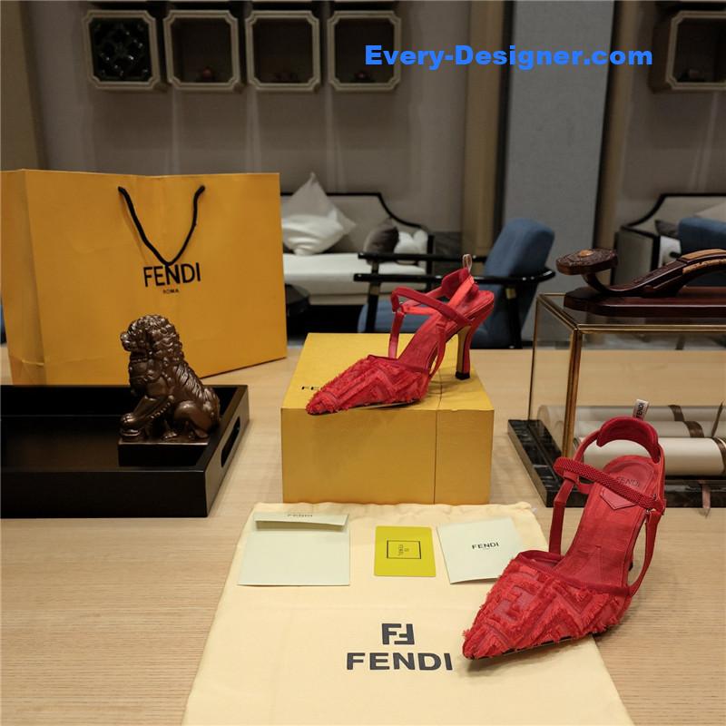 F**di flocked embroidered pointed toe sandals