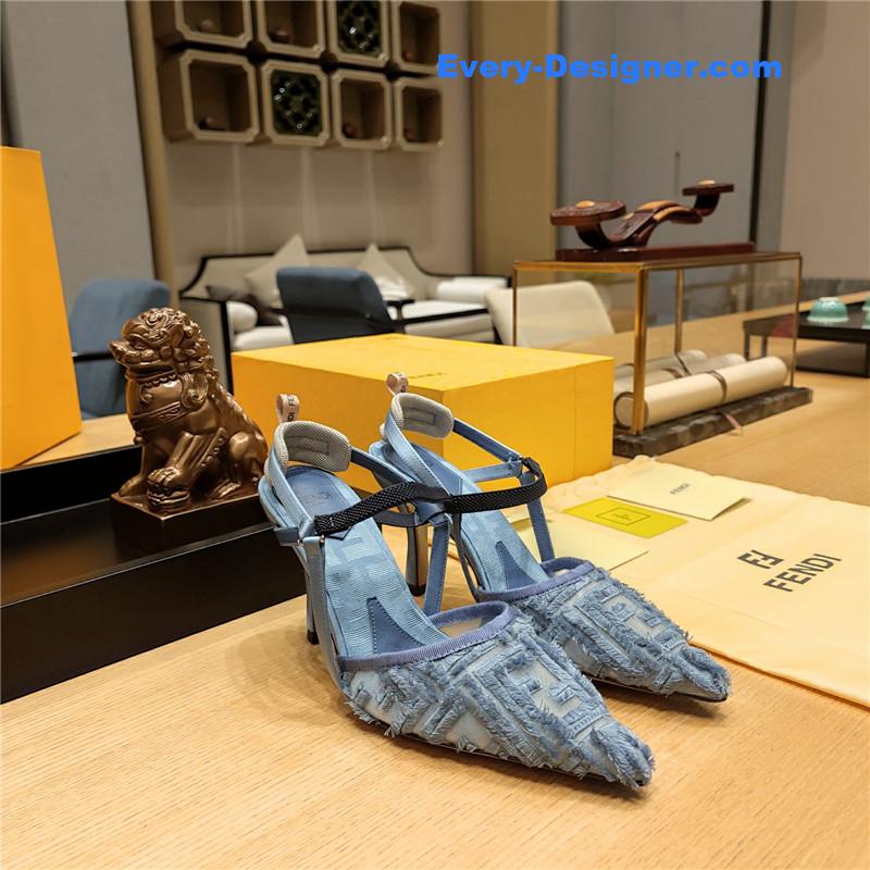 F**di flocked embroidered pointed toe sandals