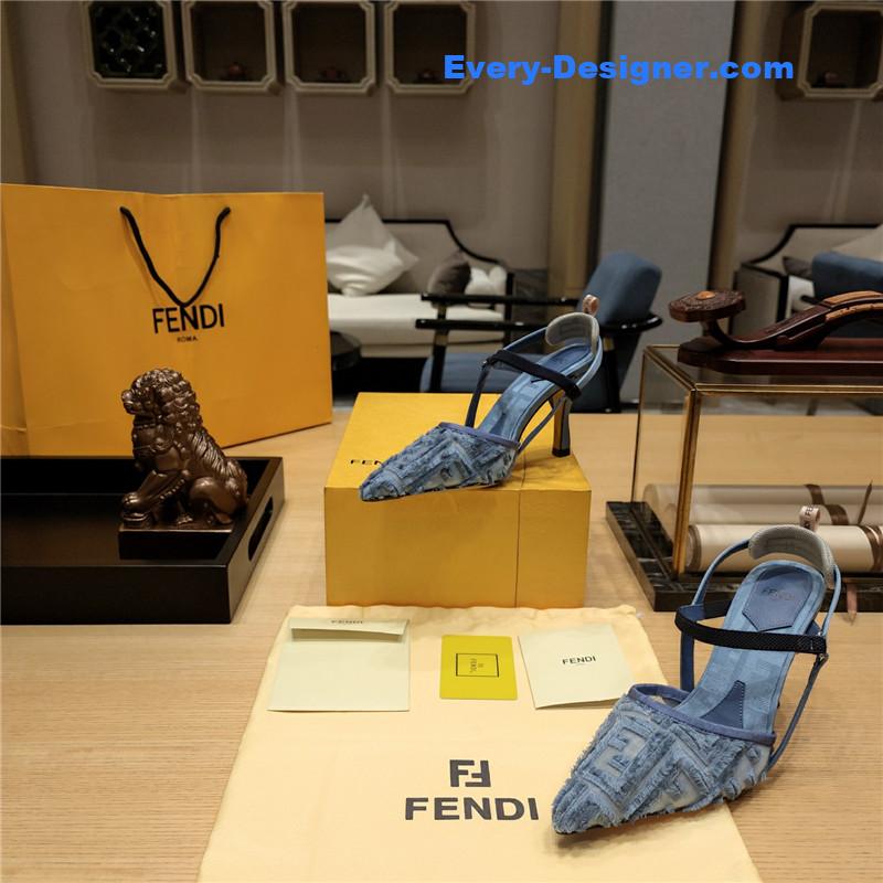 F**di flocked embroidered pointed toe sandals