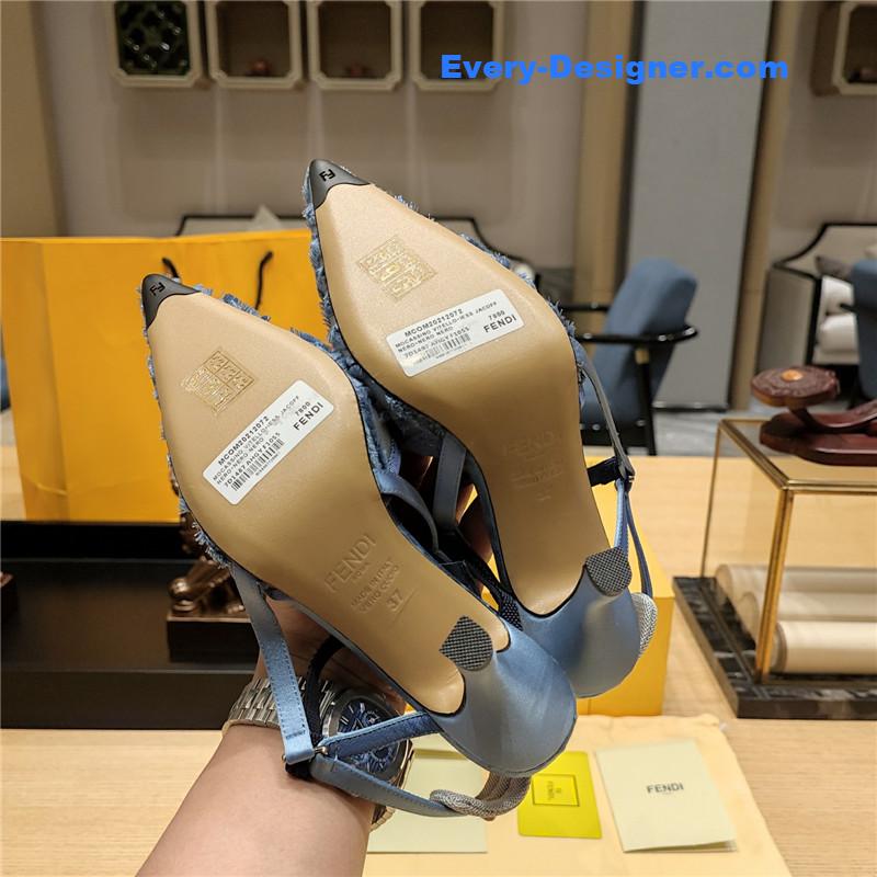 F**di flocked embroidered pointed toe sandals