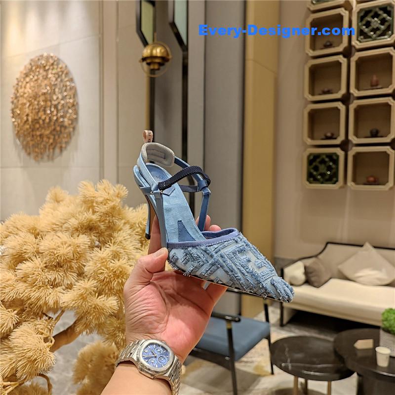 F**di flocked embroidered pointed toe sandals