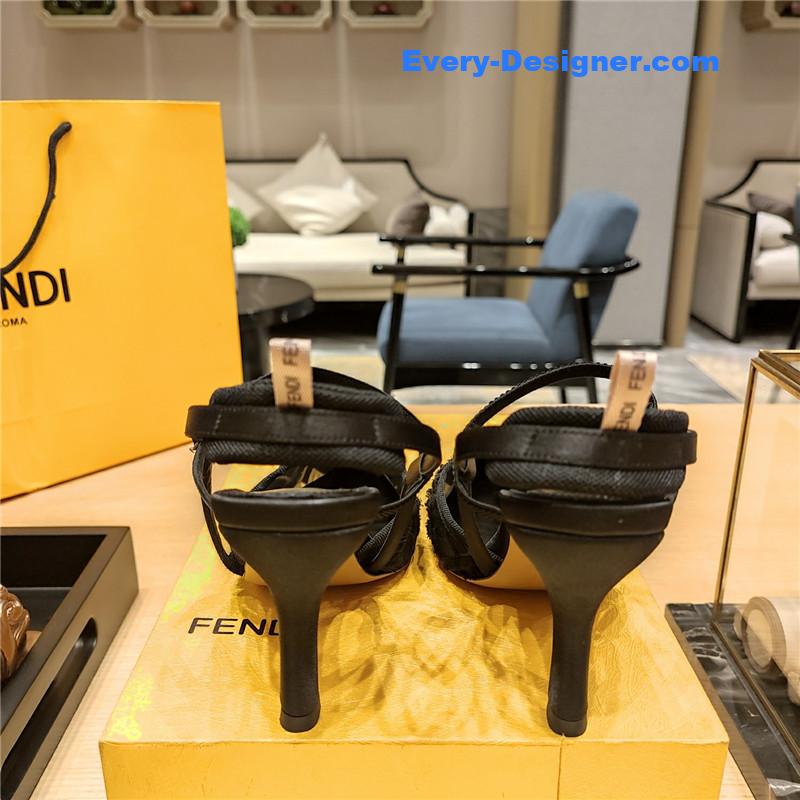 F**di flocked embroidered pointed toe sandals