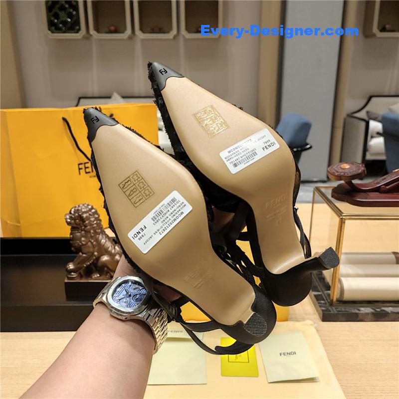 F**di flocked embroidered pointed toe sandals