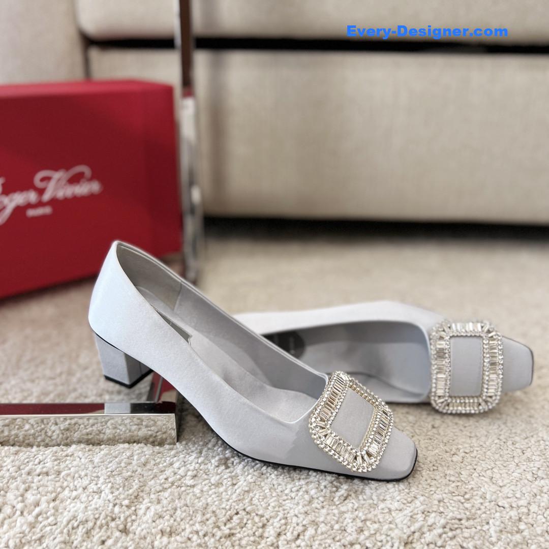 roger vivier silk D1am0nd buckle square heel shoes