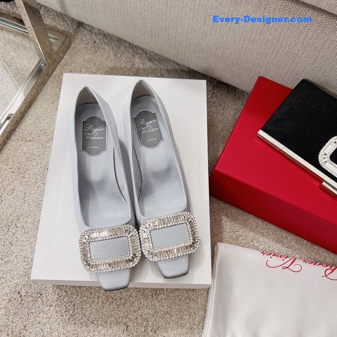roger vivier silk D1am0nd buckle square heel shoes