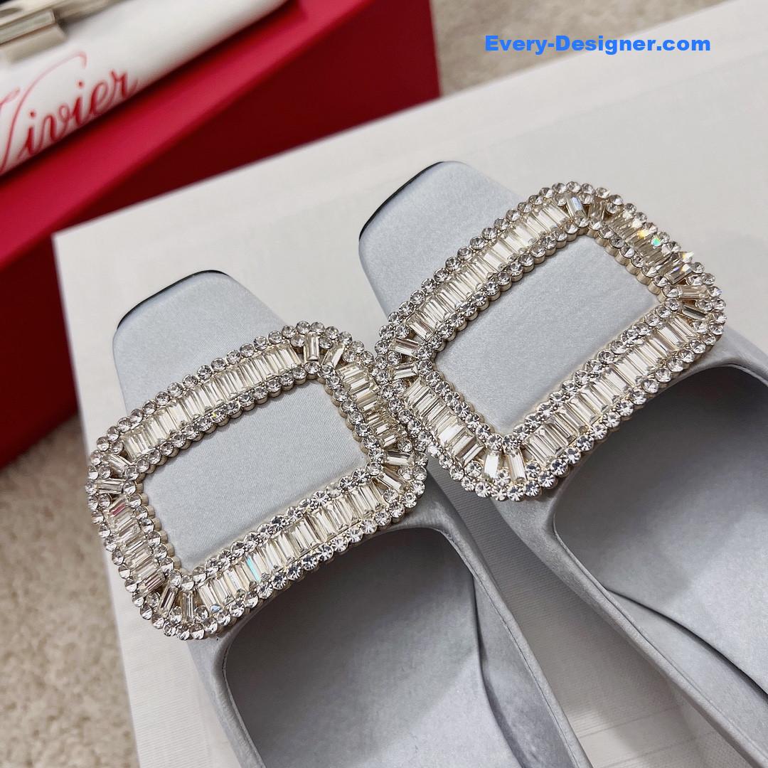 roger vivier silk D1am0nd buckle square heel shoes