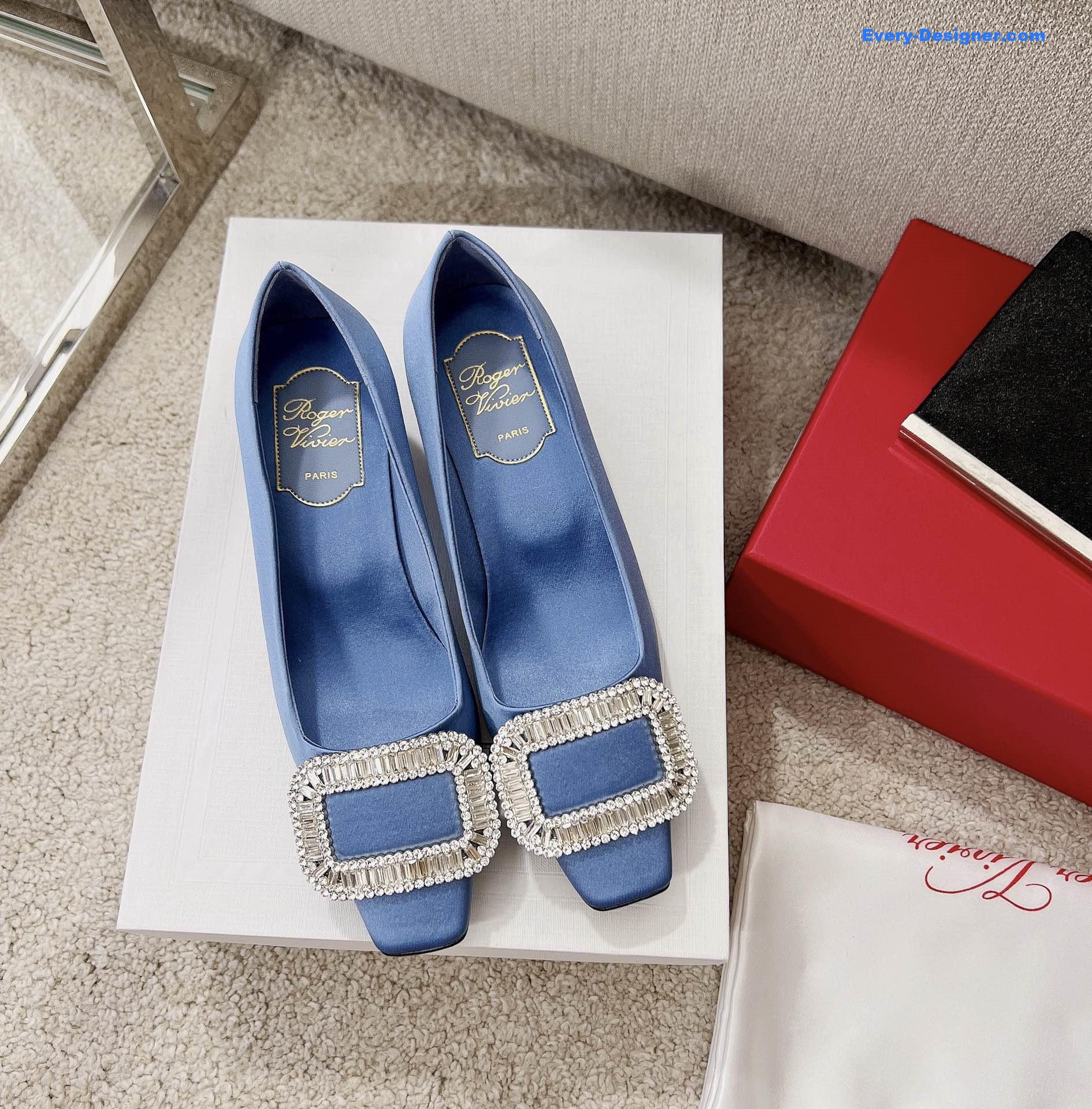 roger vivier silk D1am0nd buckle square heel shoes