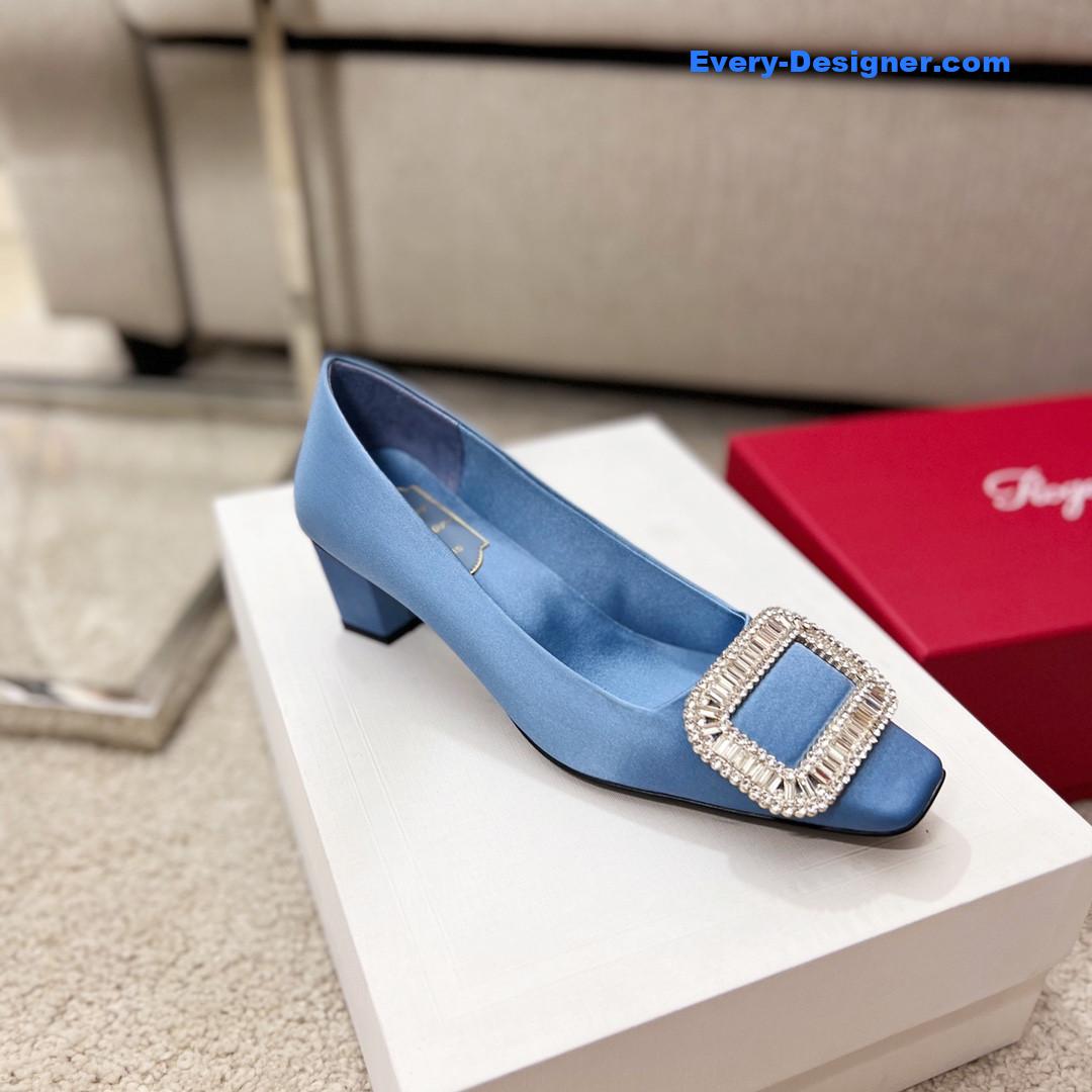 roger vivier silk D1am0nd buckle square heel shoes