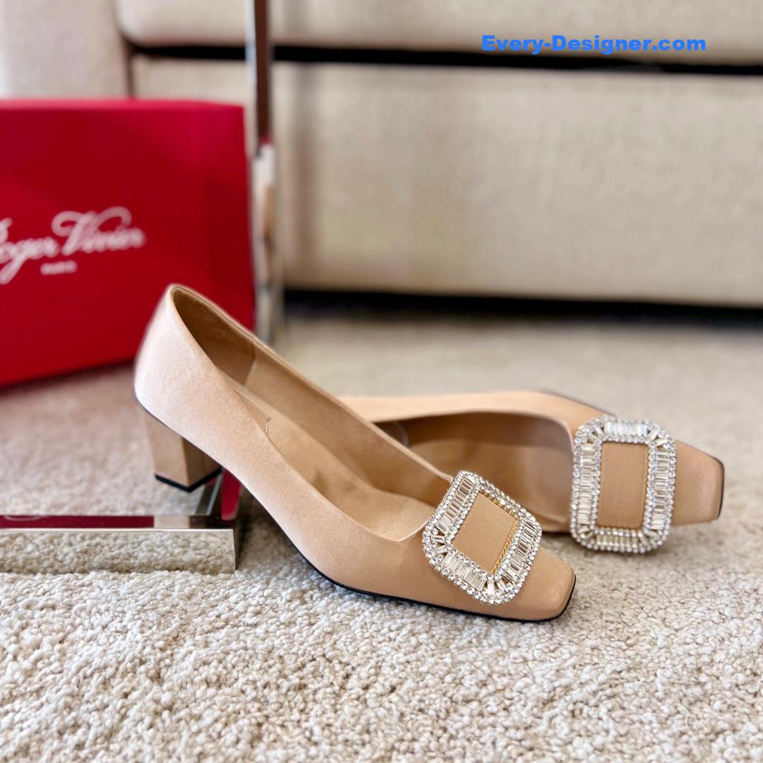 roger vivier silk D1am0nd buckle square heel shoes