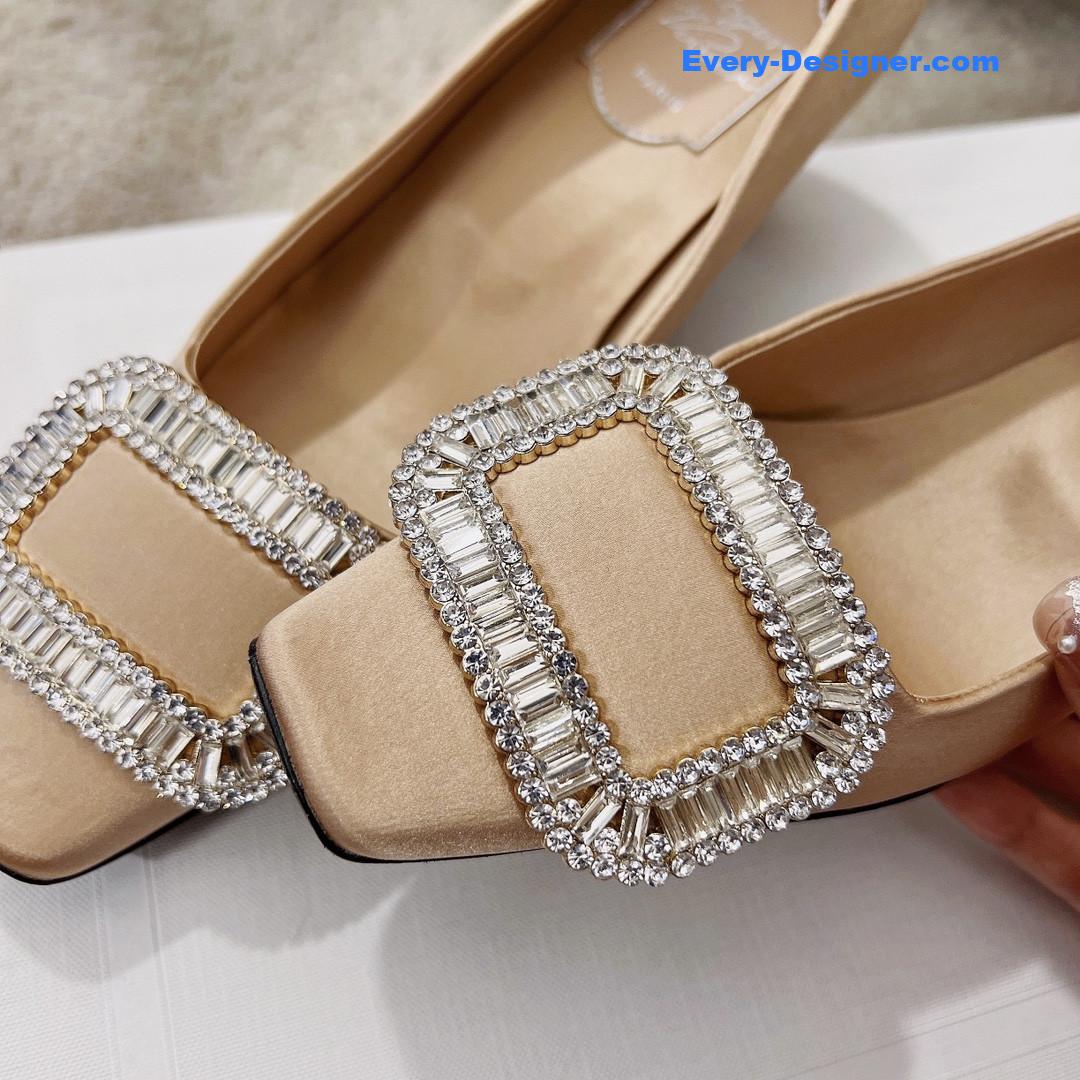 roger vivier silk D1am0nd buckle square heel shoes