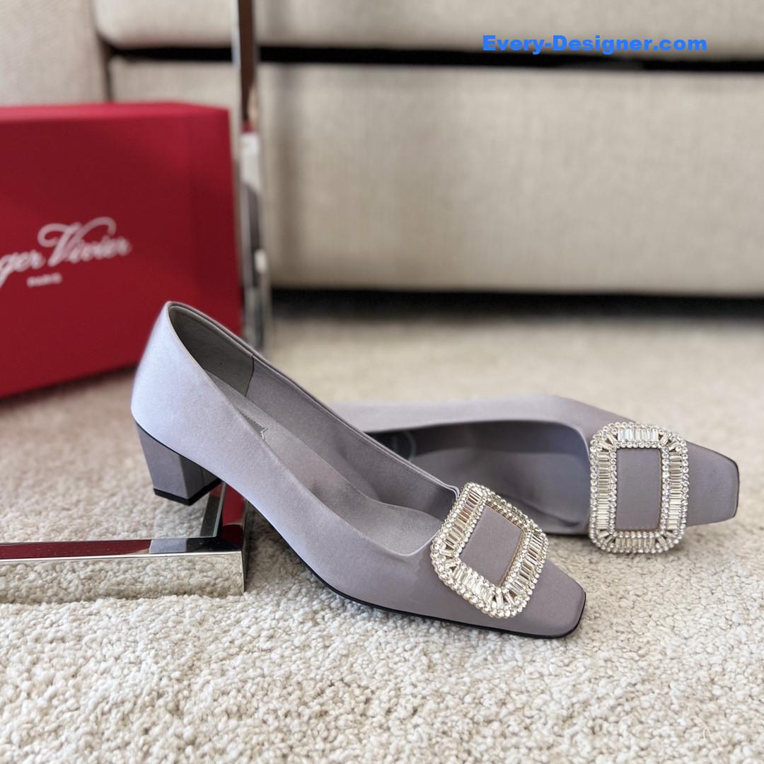 roger vivier silk D1am0nd buckle square heel shoes