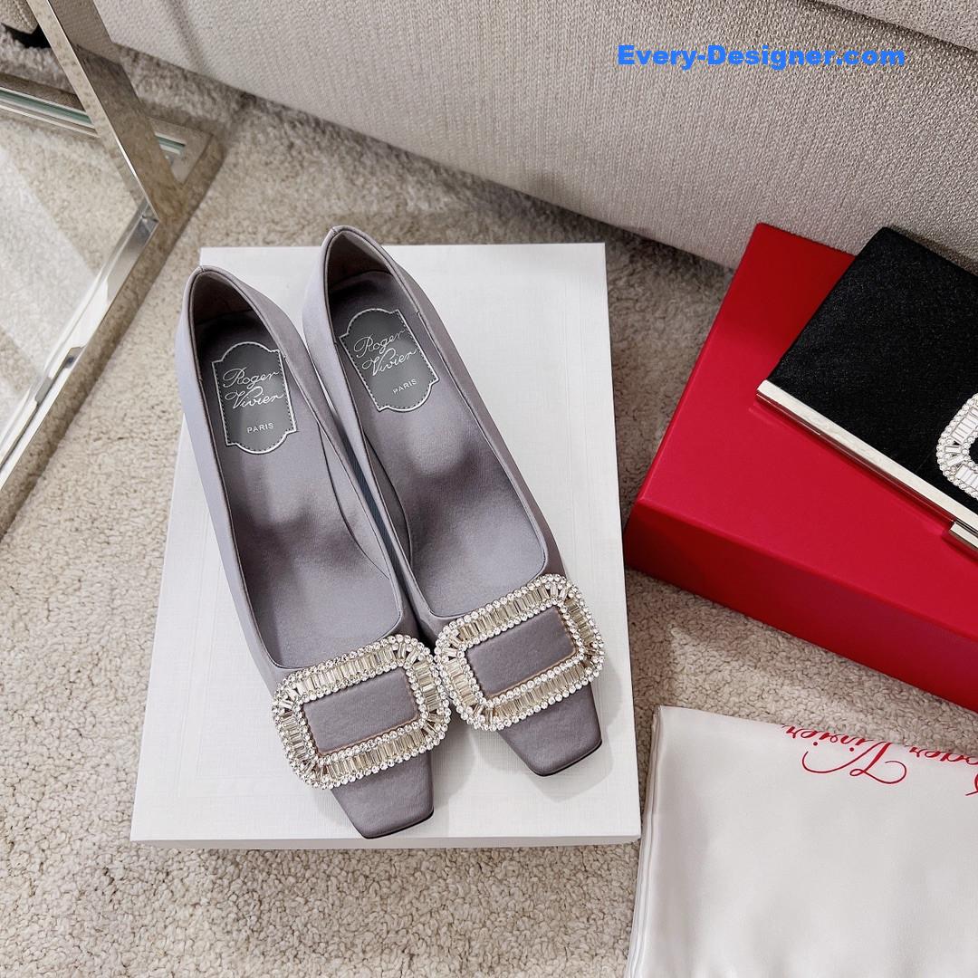 roger vivier silk D1am0nd buckle square heel shoes
