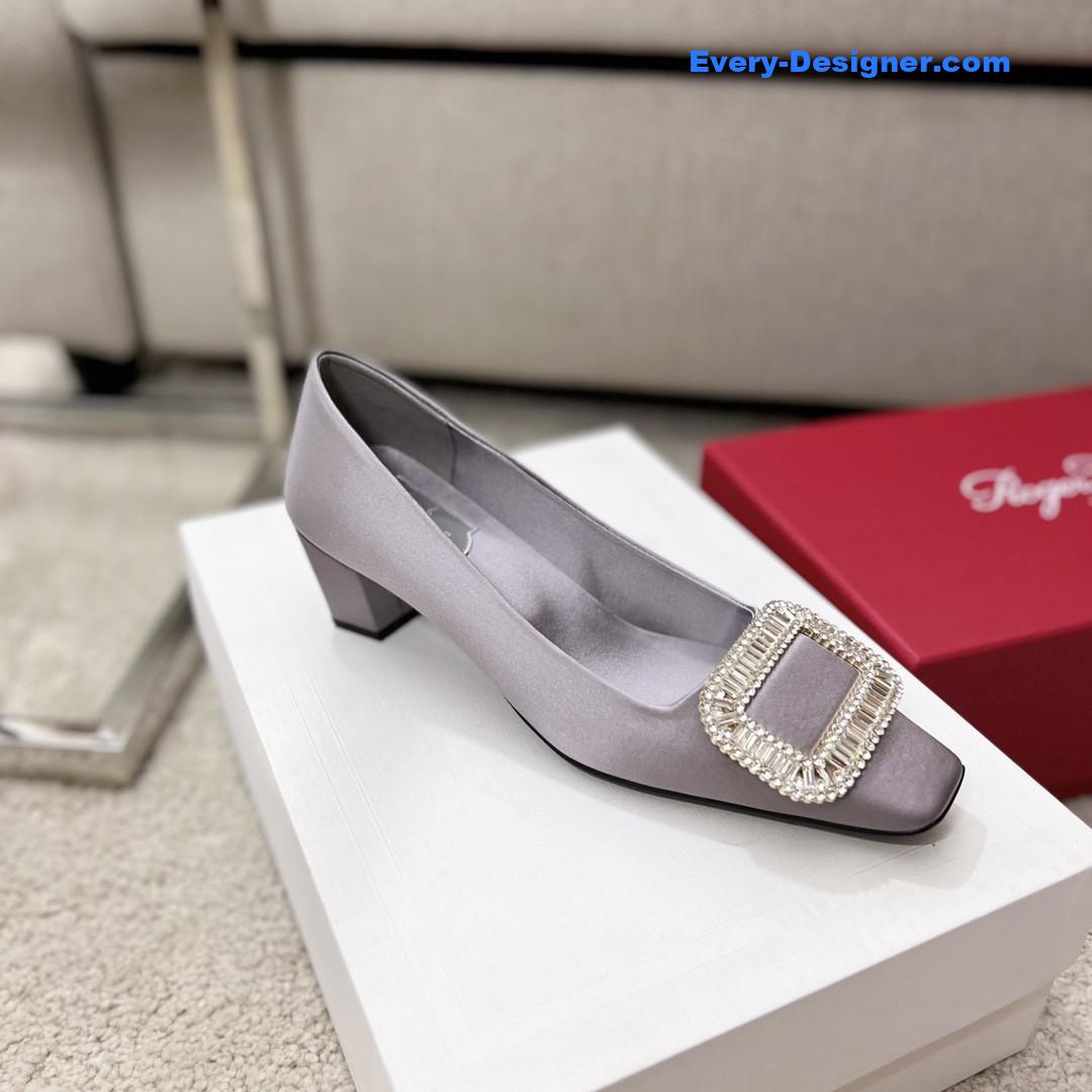 roger vivier silk D1am0nd buckle square heel shoes