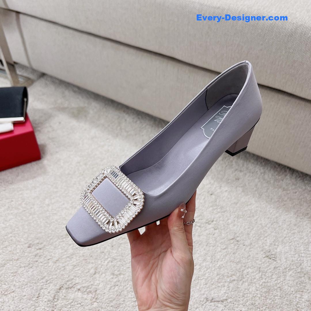 roger vivier silk D1am0nd buckle square heel shoes