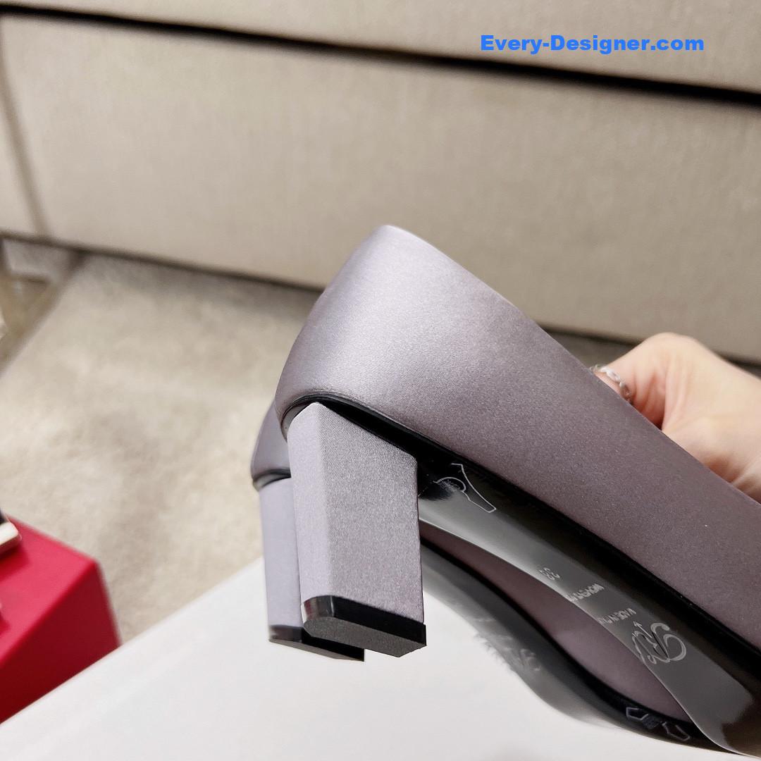 roger vivier silk D1am0nd buckle square heel shoes