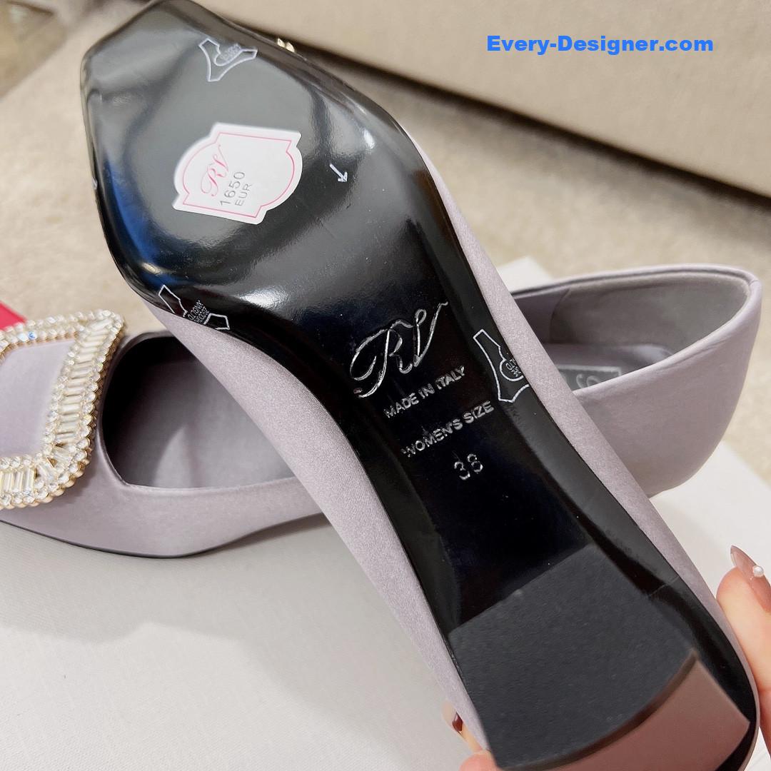 roger vivier silk D1am0nd buckle square heel shoes