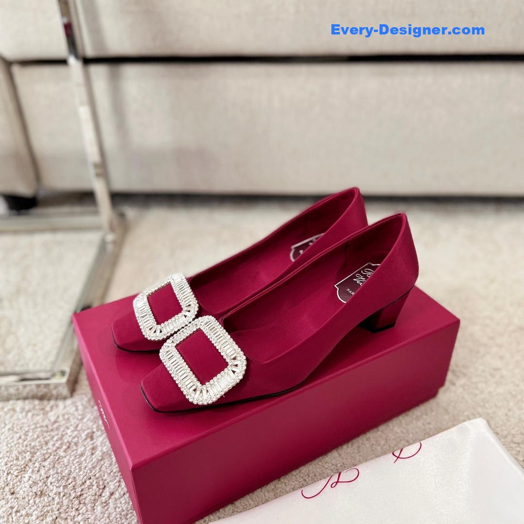 roger vivier silk D1am0nd buckle square heel shoes