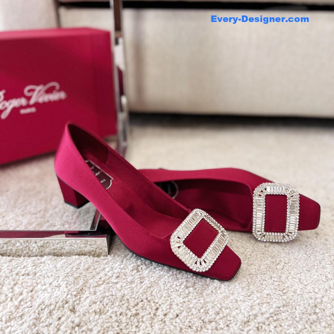 roger vivier silk D1am0nd buckle square heel shoes