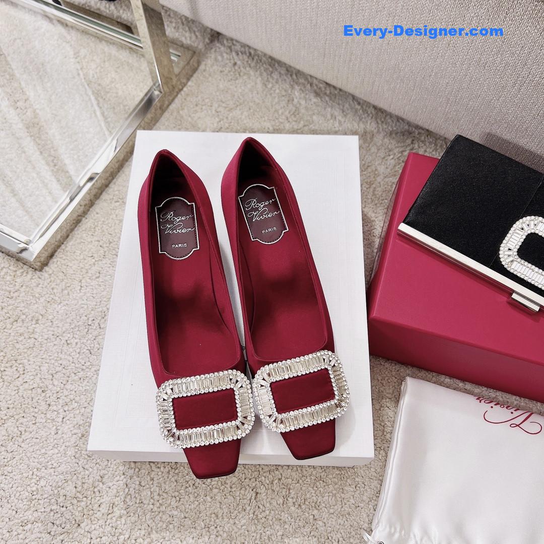 roger vivier silk D1am0nd buckle square heel shoes